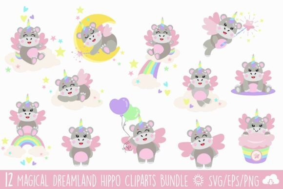 Download Magical Dreamland Hippo Clipart Bundle - Hippo Collection