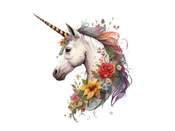 Download Watercolor Floral Unicorn Vector Clipart - Unicorn Collection