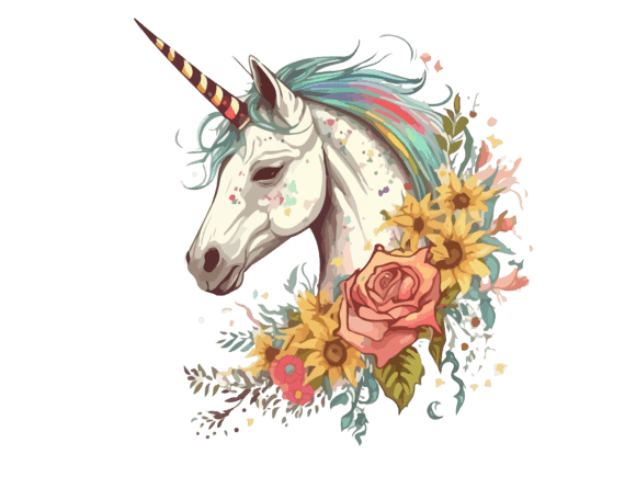 Download Watercolor Floral Unicorn Vector Clipart - Unicorn Collection
